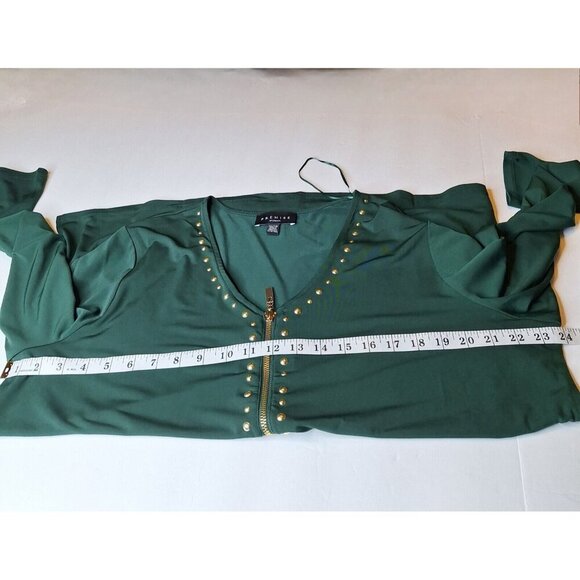 Premise Womens Tunic Top Size 1X Green Long Sleeve Studded‎ Zipper Front Stretch - Picture 10 of 13